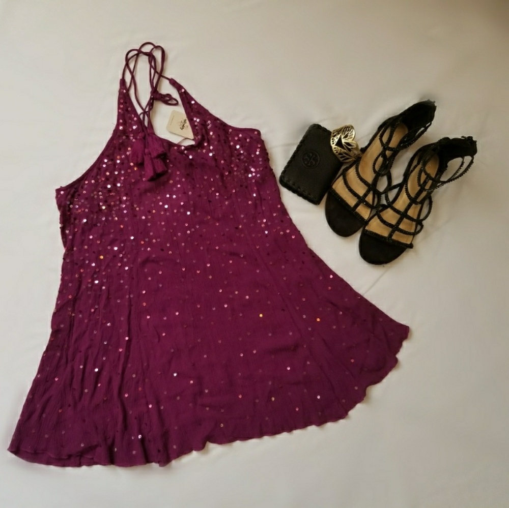 Freepeople Sequin Prune Strap Top